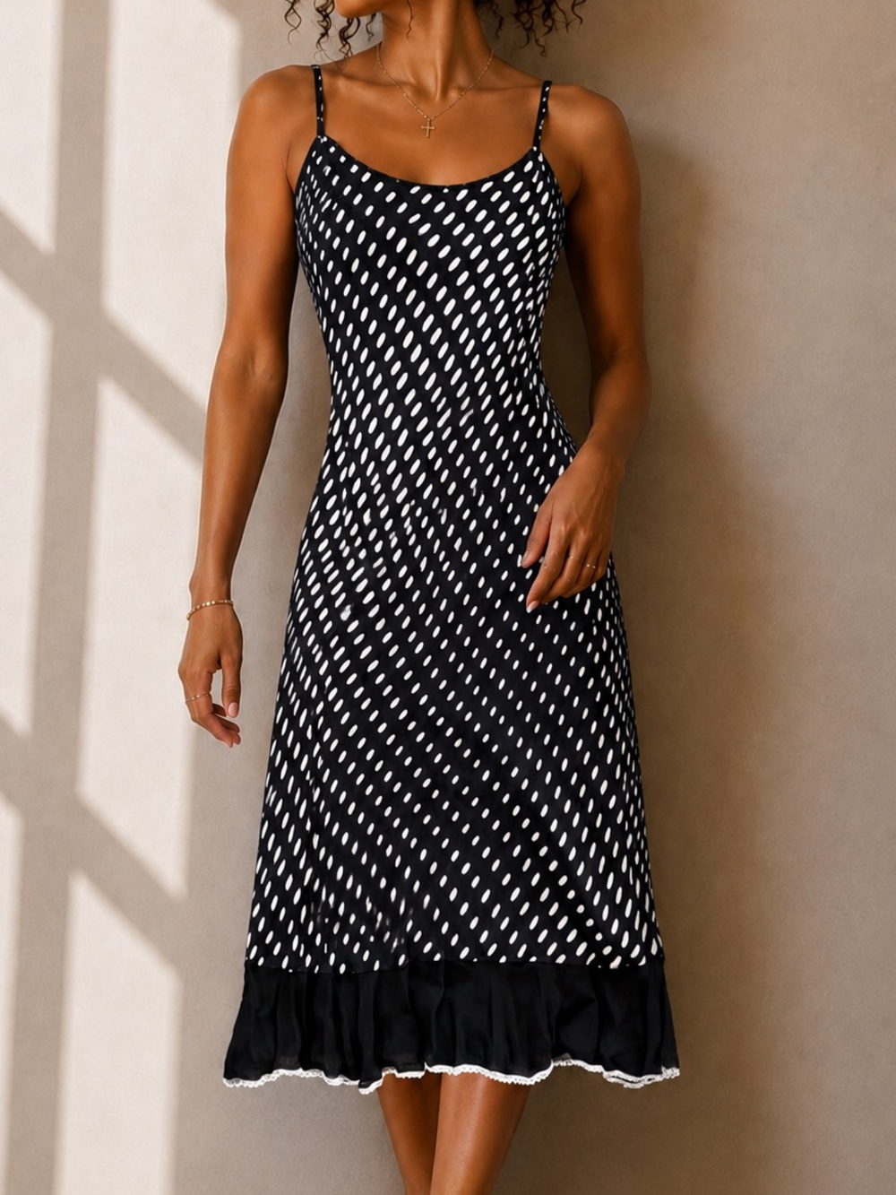 Vintage Fairweather Polkadot Ruffle Maxi Dress